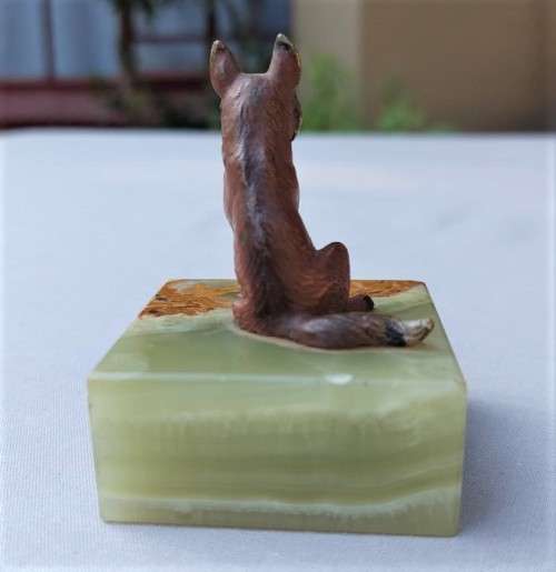 BRASS FOX HAND PAINTED ON UNIKITE GEMSTONE SLAB