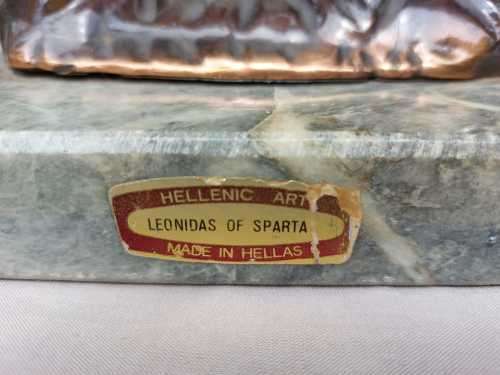 BRONZE VINTAGE LEONIDAS OF SPARTA HELLAS GREEK STATUE WITH REMOVABLE SPEAR AND SHIELD