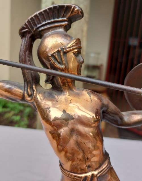 BRONZE VINTAGE LEONIDAS OF SPARTA HELLAS GREEK STATUE WITH REMOVABLE SPEAR AND SHIELD