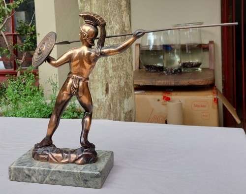 BRONZE VINTAGE LEONIDAS OF SPARTA HELLAS GREEK STATUE WITH REMOVABLE SPEAR AND SHIELD