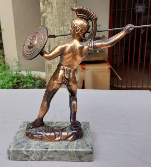 BRONZE VINTAGE LEONIDAS OF SPARTA HELLAS GREEK STATUE WITH REMOVABLE SPEAR AND SHIELD