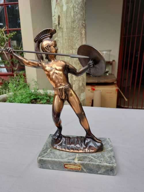 BRONZE VINTAGE LEONIDAS OF SPARTA HELLAS GREEK STATUE WITH REMOVABLE SPEAR AND SHIELD