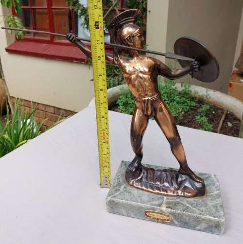 BRONZE VINTAGE LEONIDAS OF SPARTA HELLAS GREEK STATUE WITH REMOVABLE SPEAR AND SHIELD