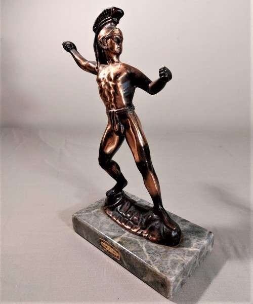 BRONZE VINTAGE LEONIDAS OF SPARTA HELLAS GREEK STATUE WITH REMOVABLE SPEAR AND SHIELD