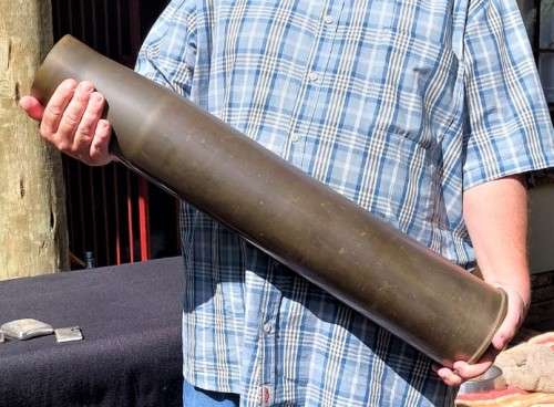 GIGANTIC 73CM HIGH 4 INCH (101MM) CALIBER NAVAL GUN SHELL CASING DATED 1954 NO PRIMER