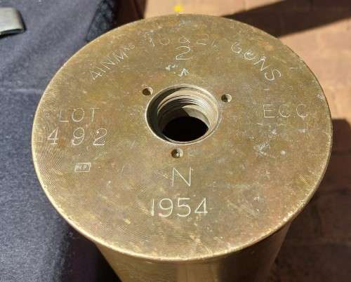 GIGANTIC 73CM HIGH 4 INCH (101MM) CALIBER NAVAL GUN SHELL CASING DATED 1954 NO PRIMER