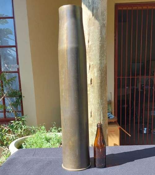 GIGANTIC 73CM HIGH 4 INCH (101MM) CALIBER NAVAL GUN SHELL CASING DATED 1954 NO PRIMER