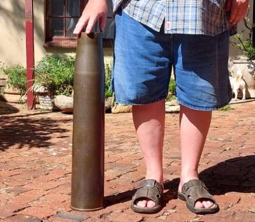 GIGANTIC 73CM HIGH 4 INCH (101MM) CALIBER NAVAL GUN SHELL CASING DATED 1954 NO PRIMER