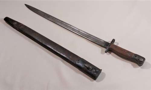 WW1 WILKINSON PALL MALL 1907 PATTERN BAYONET 55CM LONG LEATHER SCABBARD WARTIME PRODUCTION DATE 1915