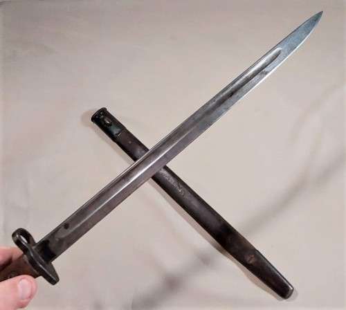 WW1 WILKINSON PALL MALL 1907 PATTERN BAYONET 55CM LONG LEATHER SCABBARD WARTIME PRODUCTION DATE 1915
