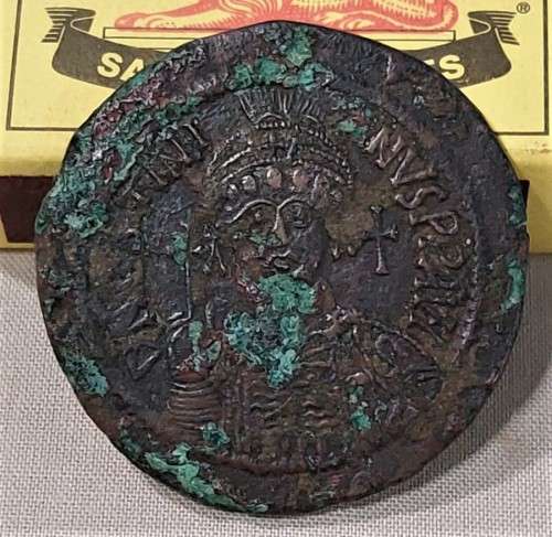 BRONZE FOLLIS OF JUSTINIAN 1 THE GREAT (EMPEROR 527-465 AD) LARGE EARLY YEAR 15 (542AD) BYZANTINE