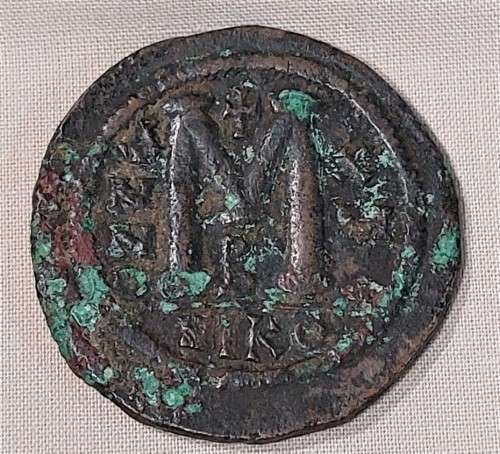 BRONZE FOLLIS OF JUSTINIAN 1 THE GREAT (EMPEROR 527-465 AD) LARGE EARLY YEAR 15 (542AD) BYZANTINE