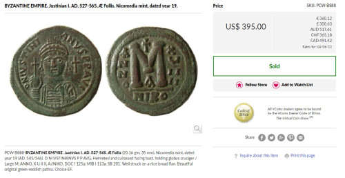BRONZE FOLLIS OF JUSTINIAN 1 THE GREAT (EMPEROR 527-465 AD) LARGE EARLY YEAR 15 (542AD) BYZANTINE