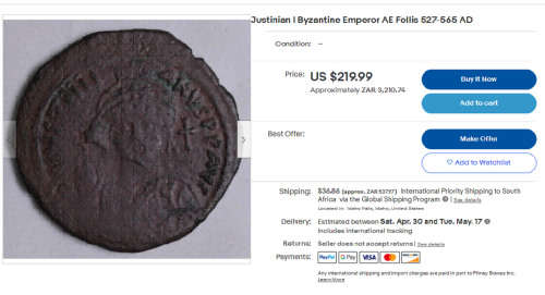 BRONZE FOLLIS OF JUSTINIAN 1 THE GREAT (EMPEROR 527-465 AD) LARGE EARLY YEAR 15 (542AD) BYZANTINE