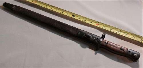 WW1 WILKINSON PALL MALL 1907 PATTERN BAYONET 55CM LONG LEATHER SCABBARD WARTIME PRODUCTION DATE 1915
