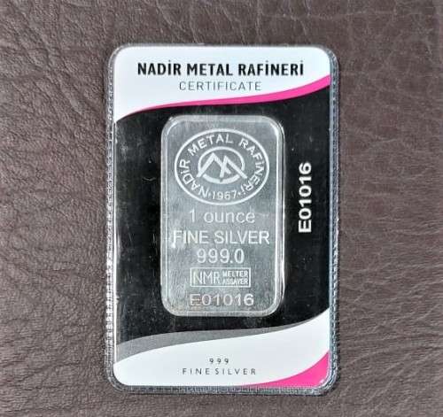 1 OZ SILVER BAR (33,1 GRAM) (PURITY .999) ENCASED NADIR REFINERY (TURKEY) UNIQUE SERIAL NO E0001016
