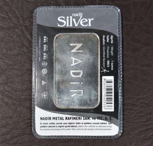 1 OZ SILVER BAR (33,1 GRAM) (PURITY .999) ENCASED NADIR REFINERY (TURKEY) UNIQUE SERIAL NO E0001016
