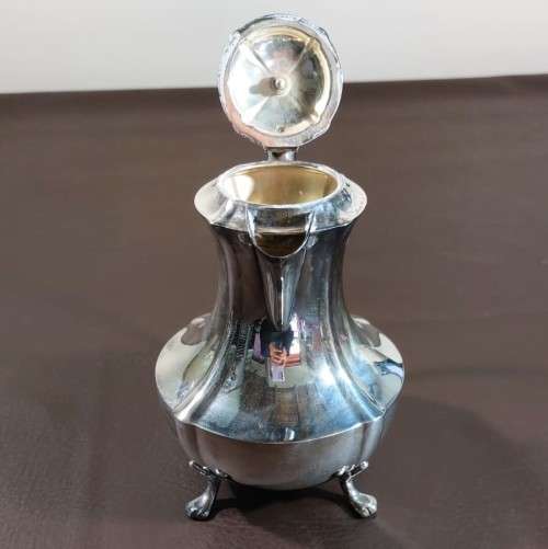 ELEGANT 1940S HECWORTH AUSTRALIA SILVERPLATED ON COPPER COFFEE POT, TEA POT AND WATER JUG