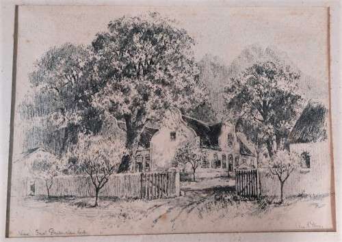 CHARLES ERNEST PEERS! (1875-1944) PENCIL SKETCH THE RHONE FARMSTEAD IN THE GROOT DRAKENSTEIN VALLEY