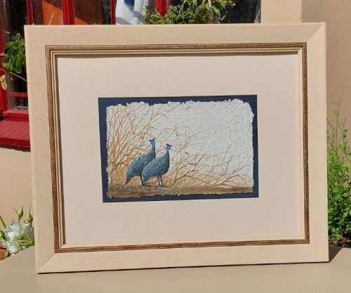 SA ARTIST DAVID CUBBIN! PAIR OF GUINEAFOWL ORIGINAL WATERCOLOUR 2006 PAINTING ON PAPER SIGNED FRAMED
