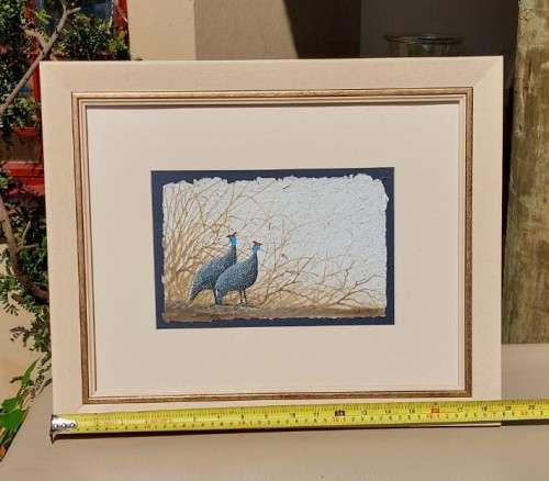 SA ARTIST DAVID CUBBIN! PAIR OF GUINEAFOWL ORIGINAL WATERCOLOUR 2006 PAINTING ON PAPER SIGNED FRAMED