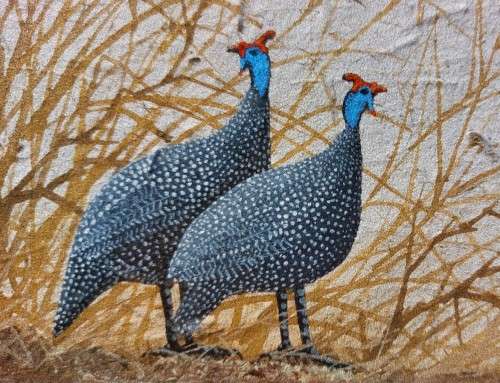 SA ARTIST DAVID CUBBIN! PAIR OF GUINEAFOWL ORIGINAL WATERCOLOUR 2006 PAINTING ON PAPER SIGNED FRAMED