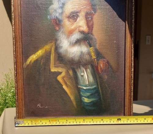 OLD MAN WITH PIPE - ORIGINAL SIGNED `BENSON` OIL ON BOARD PAINTING SIZE (34CM W 44CM H)  FRAMED