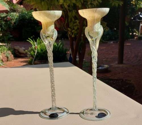 AWESOME PAIR OF KROSNO JOZEFINA POLISH HANDBLOWN TEALIGHT CANDLE HOLDERS