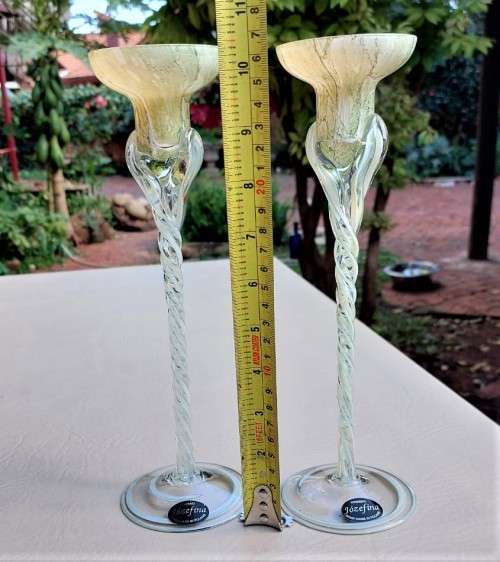 AWESOME PAIR OF KROSNO JOZEFINA POLISH HANDBLOWN TEALIGHT CANDLE HOLDERS