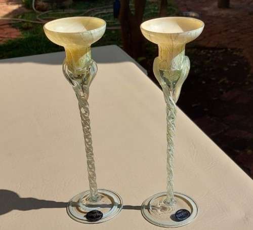AWESOME PAIR OF KROSNO JOZEFINA POLISH HANDBLOWN TEALIGHT CANDLE HOLDERS