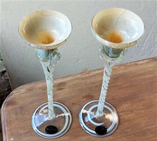 AWESOME PAIR OF KROSNO JOZEFINA POLISH HANDBLOWN TEALIGHT CANDLE HOLDERS