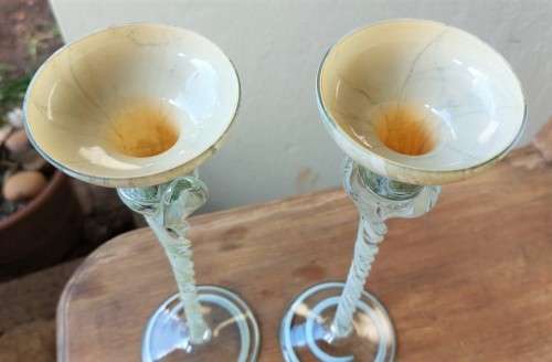 AWESOME PAIR OF KROSNO JOZEFINA POLISH HANDBLOWN TEALIGHT CANDLE HOLDERS