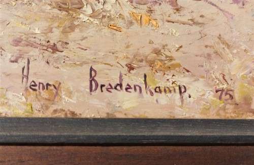 BREDENKAMP HENRY (SA ARTIST 1935 - ) EARLY WORK 1975 OIL ON BOARD TITLED POTGIETERSRUS