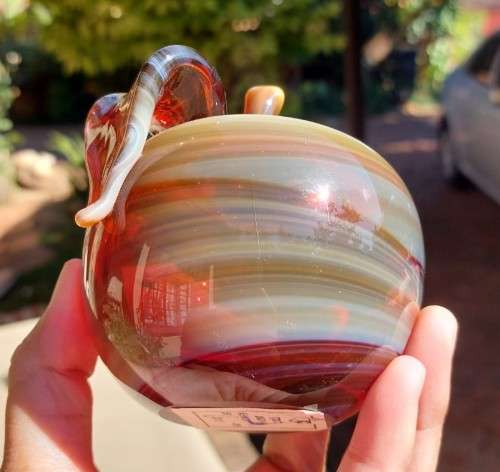 PAIR OF UKRANIAN ART GLASS APPLES EACH UNIQUE AND HANDMADE