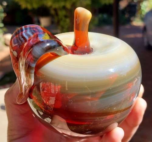 PAIR OF UKRANIAN ART GLASS APPLES EACH UNIQUE AND HANDMADE