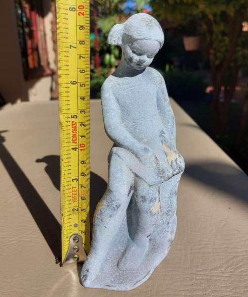 VERY OLD METALIC (NON MAGNETIC) FIGURINE GIRL WITH PIGTAILS FULLY COVERED IN A BLUE OXIDATION PATINA