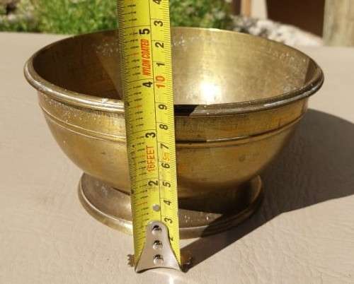 SOLID BRASS BOWL ON PEDASTAL WITH FOLDED GROOVED RIM