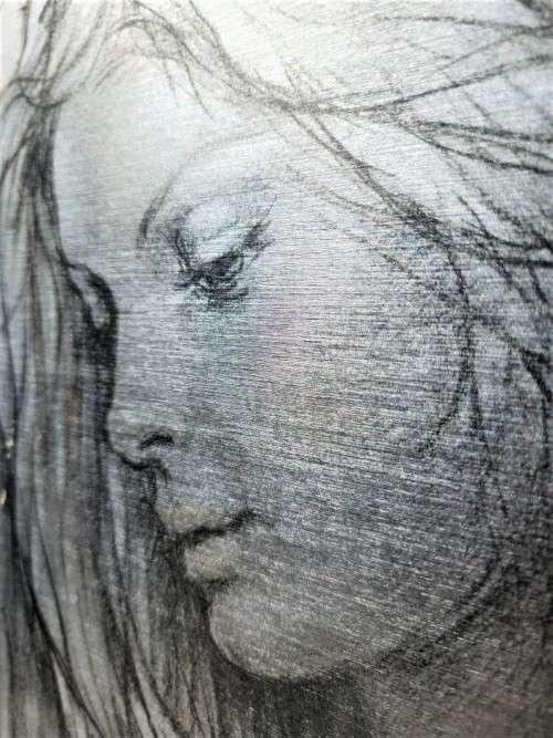 LOVELY 1971 PORTRAIT BY ITALIAN ARTIST GUISEPPI TARANTINO (1916-1999)  A SILVER CARDBOARD SERIGRAPH