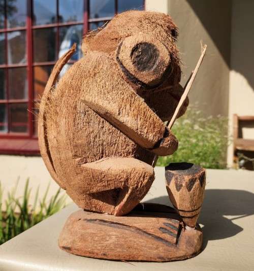 CUTE COCONUT MONKEY PLAYING DRUMS