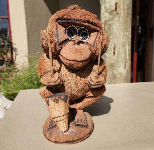 CUTE COCONUT MONKEY PLAYING DRUMS