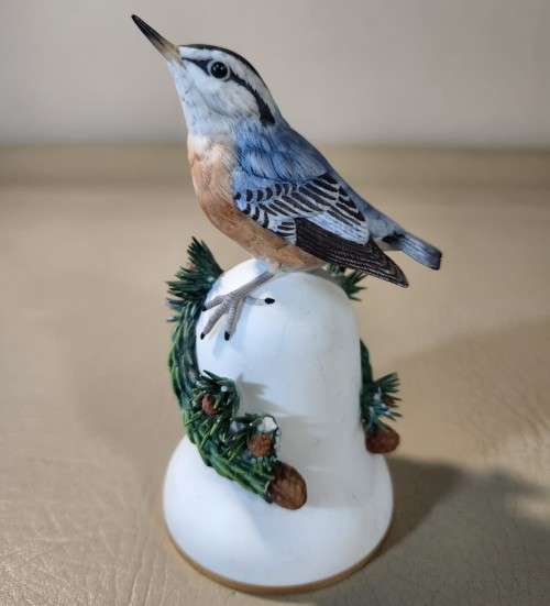 THREE (3) VINTAGE 1980S FRANKLIN MINT PETER BARRETT BISQUE HAND PAINTED PORCELAIN BIRD BELLS