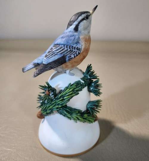 THREE (3) VINTAGE 1980S FRANKLIN MINT PETER BARRETT BISQUE HAND PAINTED PORCELAIN BIRD BELLS