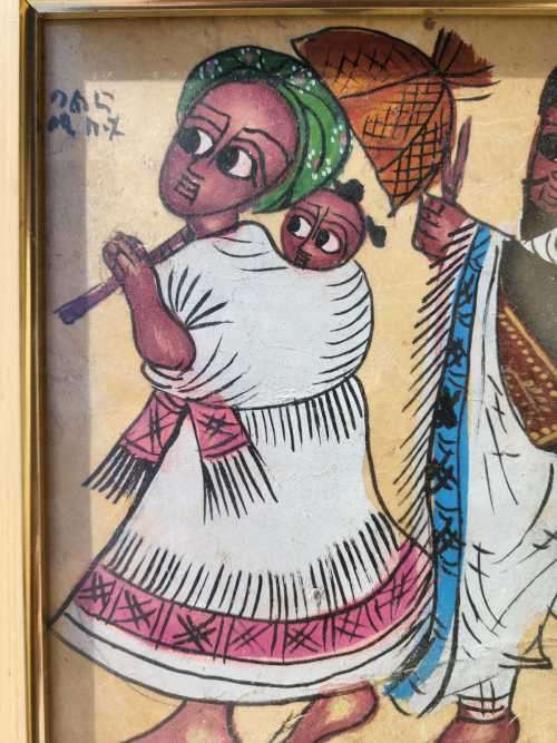 THREE ETHIOPIAN OIL PAINTING DEPICTING CULTURAL LIFE  ORIGINAL - FRAMED