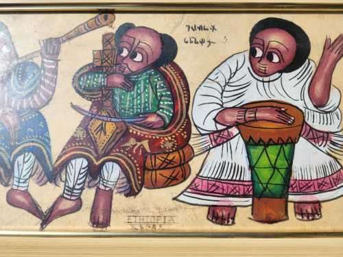 THREE ETHIOPIAN OIL PAINTING DEPICTING CULTURAL LIFE  ORIGINAL - FRAMED