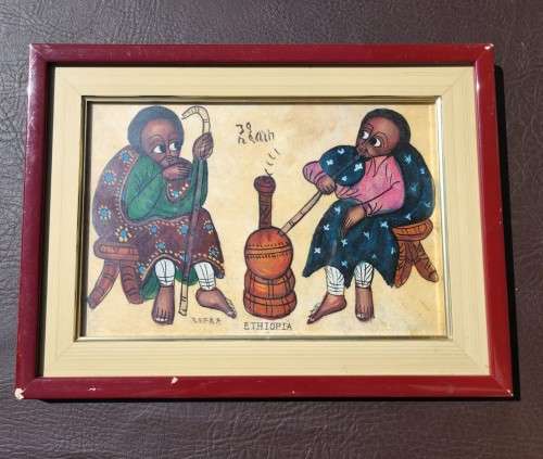 THREE ETHIOPIAN OIL PAINTING DEPICTING CULTURAL LIFE  ORIGINAL - FRAMED