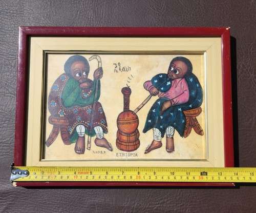 THREE ETHIOPIAN OIL PAINTING DEPICTING CULTURAL LIFE  ORIGINAL - FRAMED