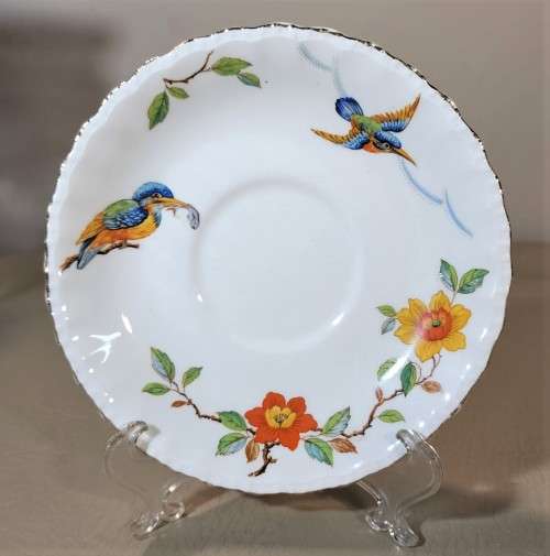 RARELY SEEN GRINDLEY ENGLAND 1940S KING FISHER HAND PAINTED PATTERN EARTHENWARE 12 PIECE SET
