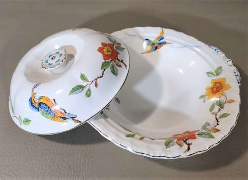 RARELY SEEN GRINDLEY ENGLAND 1940S KING FISHER HAND PAINTED PATTERN EARTHENWARE 12 PIECE SET