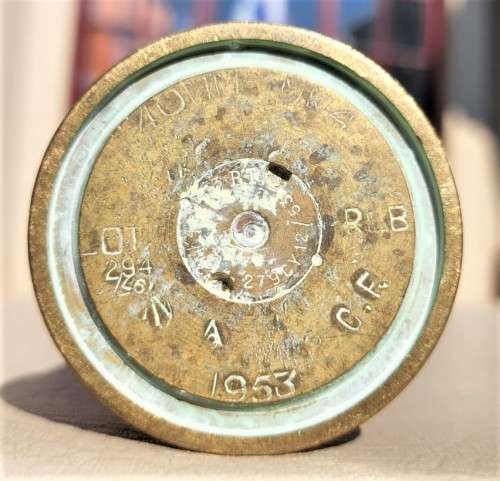 TWO VINTAGE (1953 AND 1965) 40MM MK4 BOFORS ANTI-AIRCRAFT BRITISH BRASS SHELL CASINGS