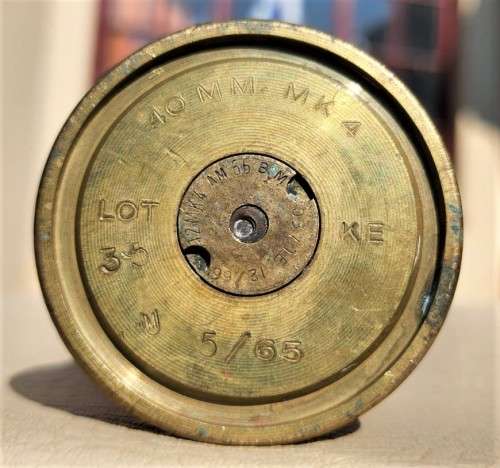 TWO VINTAGE (1953 AND 1965) 40MM MK4 BOFORS ANTI-AIRCRAFT BRITISH BRASS SHELL CASINGS